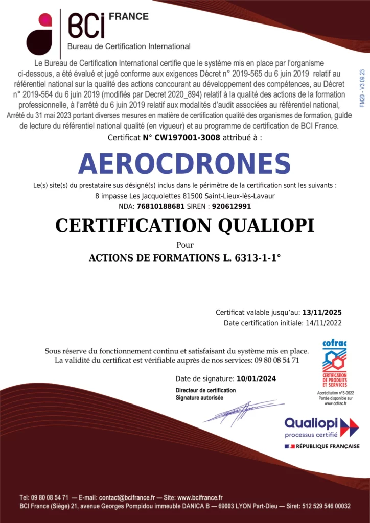 Certificat Qualiopi AÉROcDRONES